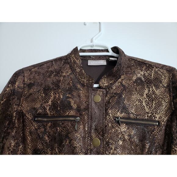 (S5) Y2K Chico's Womens Bomber Jacket Size 0 (S) Metallic Mobwife Office Siren - Picture 2 of 5